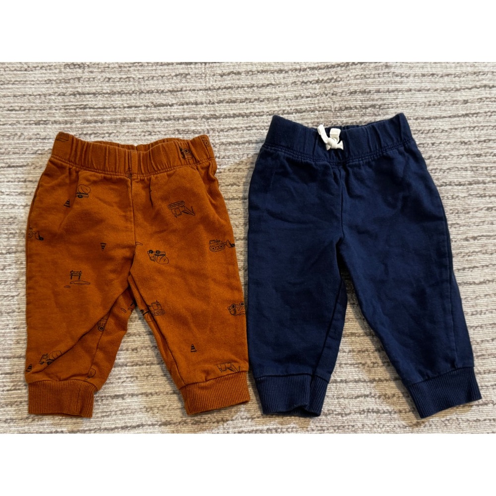 Carters Baby Boys 6M Jogger Pants Set 2 Pack Navy Blue Rust Construction Print